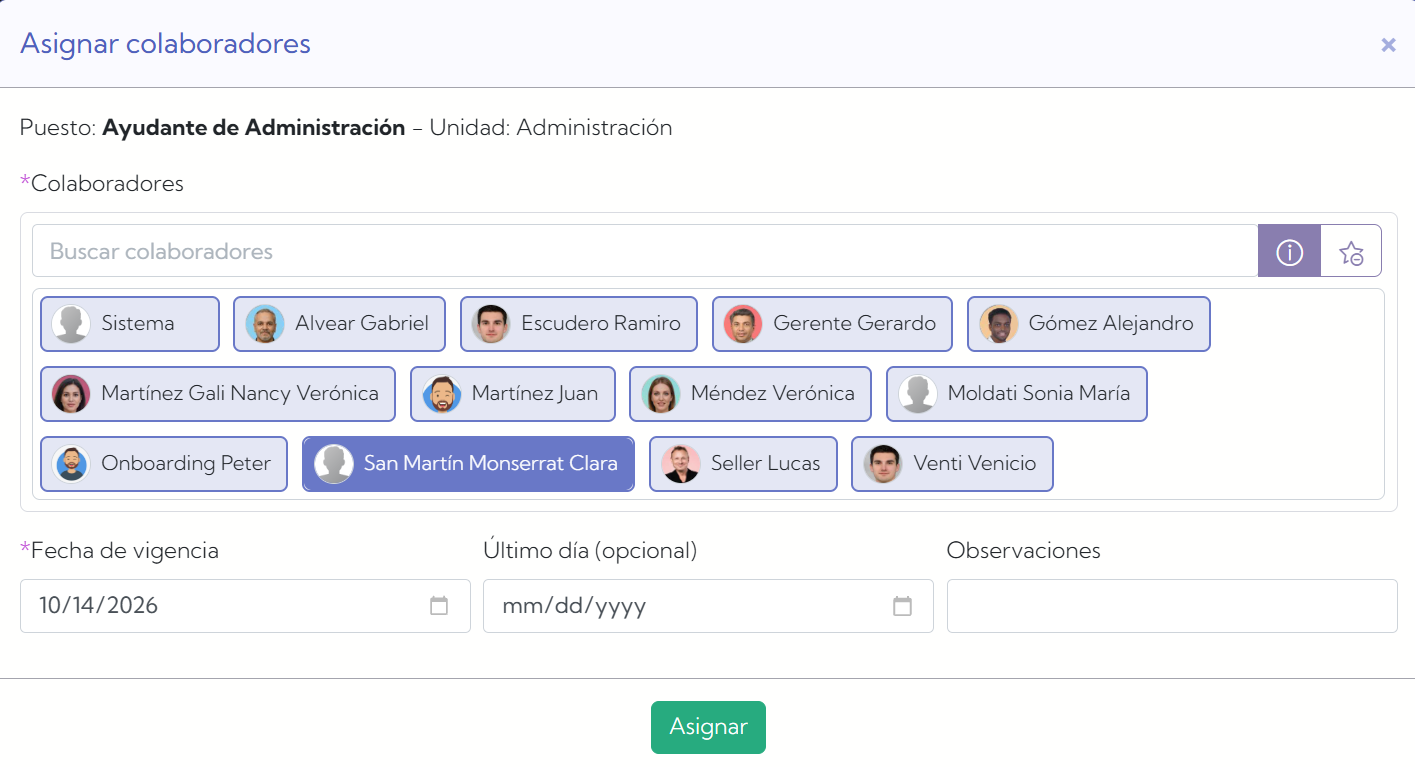 Asignación de colaboradores
