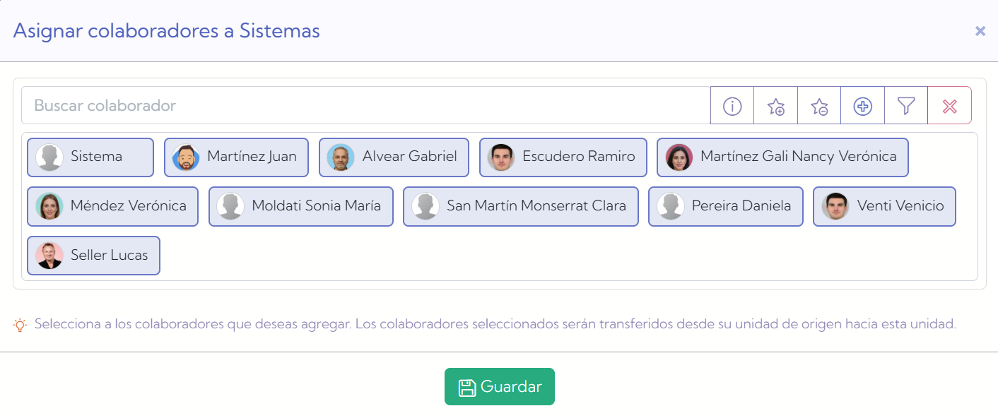 Asignación de colaboradores